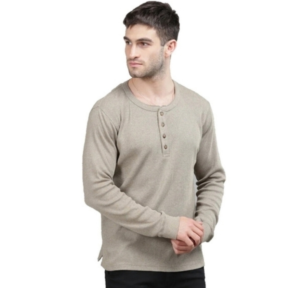 Marine‎ Layer Merino Wool Blend Sweater Henley Men's XL Grey Waffle Knit Neutral